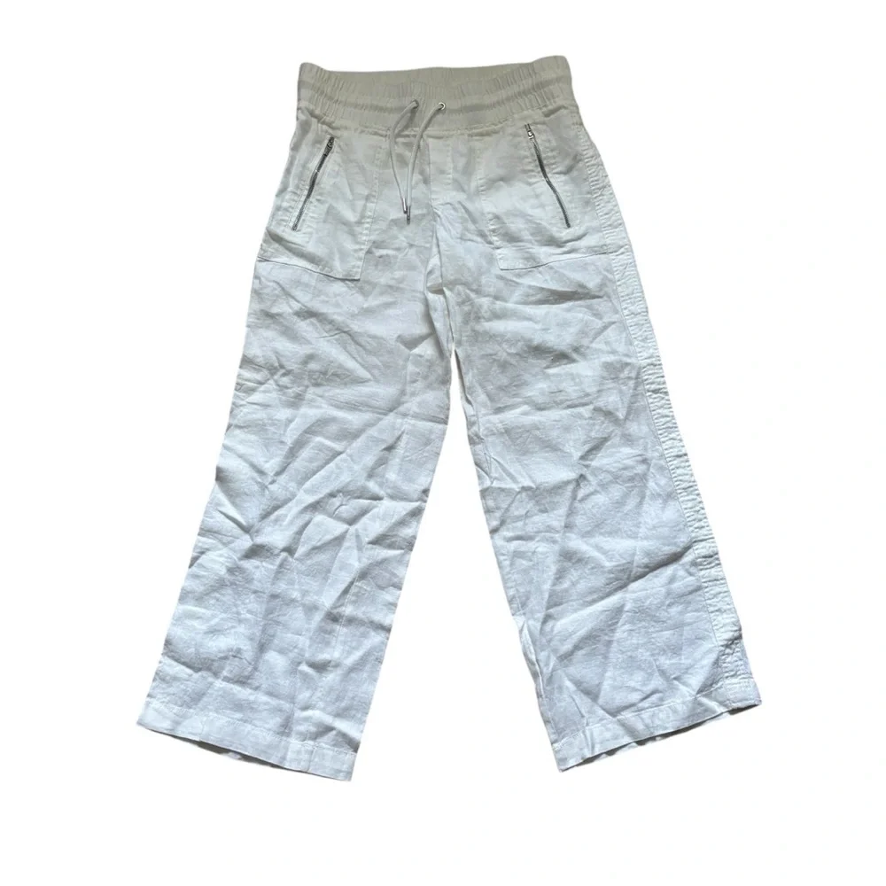 Athleta Cabo Linen Wide Leg Pants Womens Size 4P Petite New with tag White - Picture 2 of 7